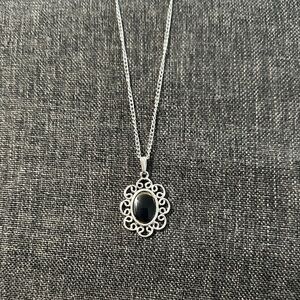 Sarah Coventry Silver Necklace with Black Pendant